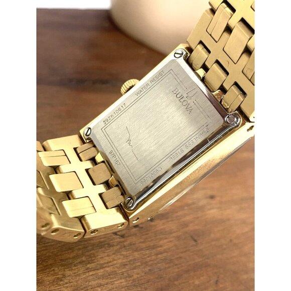 Bulova x Marc Anthony Women\'s Watch 97P167 Quadra Quartz Diamond Gold Steel Tank main image 9